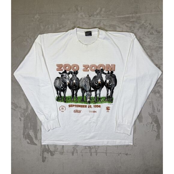 Vintage Baltimore Zoo Long Sleeve Running Shirt Zoo Zoom Promo Zebras 1994 FOTL - Picture 1 of 11
